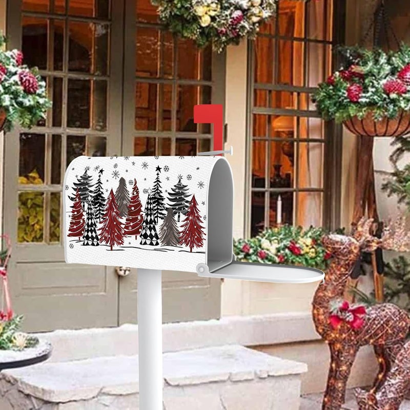 FBCOO Christmas Tree Mailbox Cover Magnetic Standard Size 20.5" x 18", Xmas Buffalo Plaid Snowflake Decorative Post Letter Box Wrap Decor, Winter Holiday Farmhouse Garden Yard Outdoor Decoration - Image 5